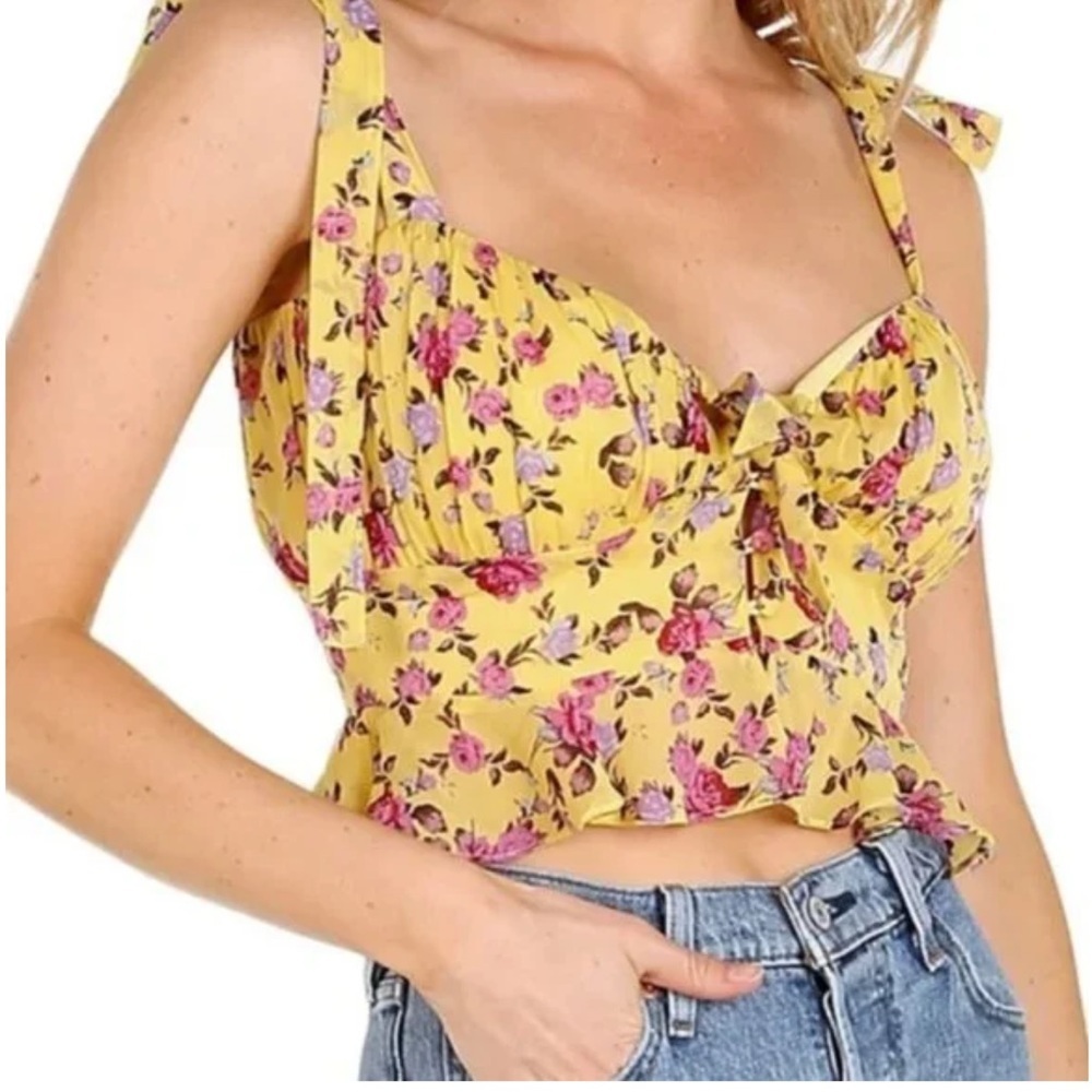 FOR LOVE & LEMONS Beaumont Top in Yellow Floral Size Small